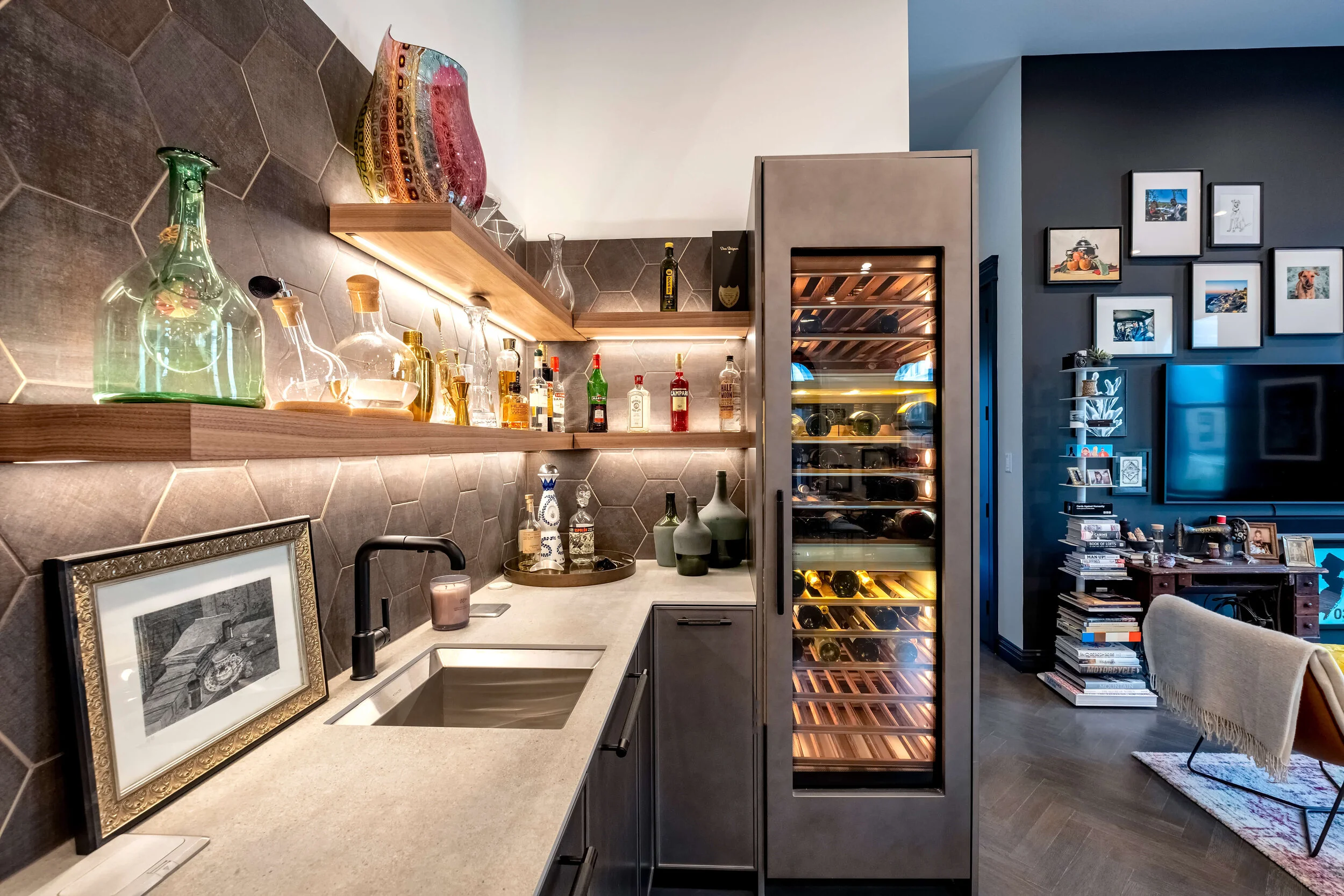 Historic Firehouse Renovation — living room and bar