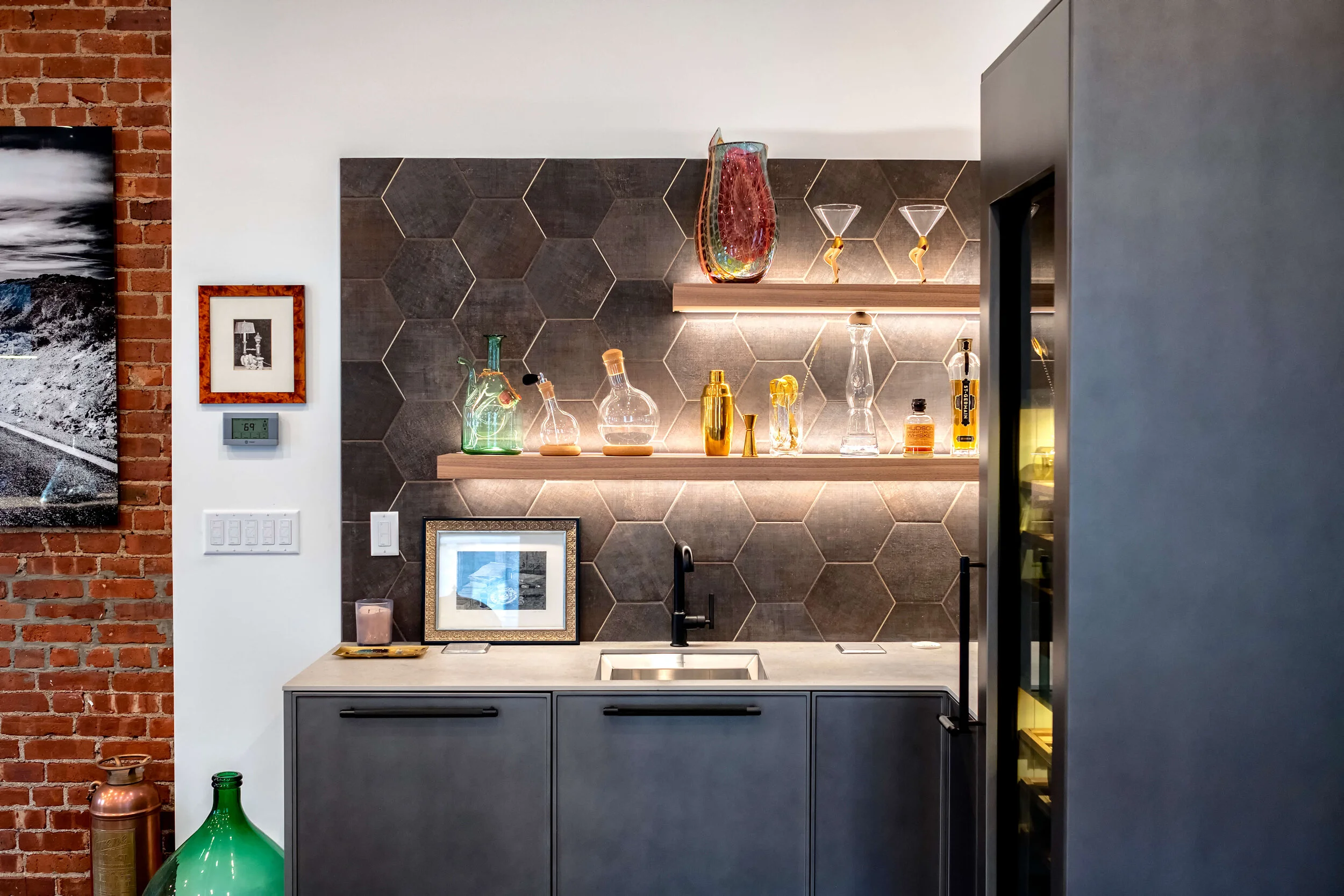 Historic Firehouse Renovation — living room and bar