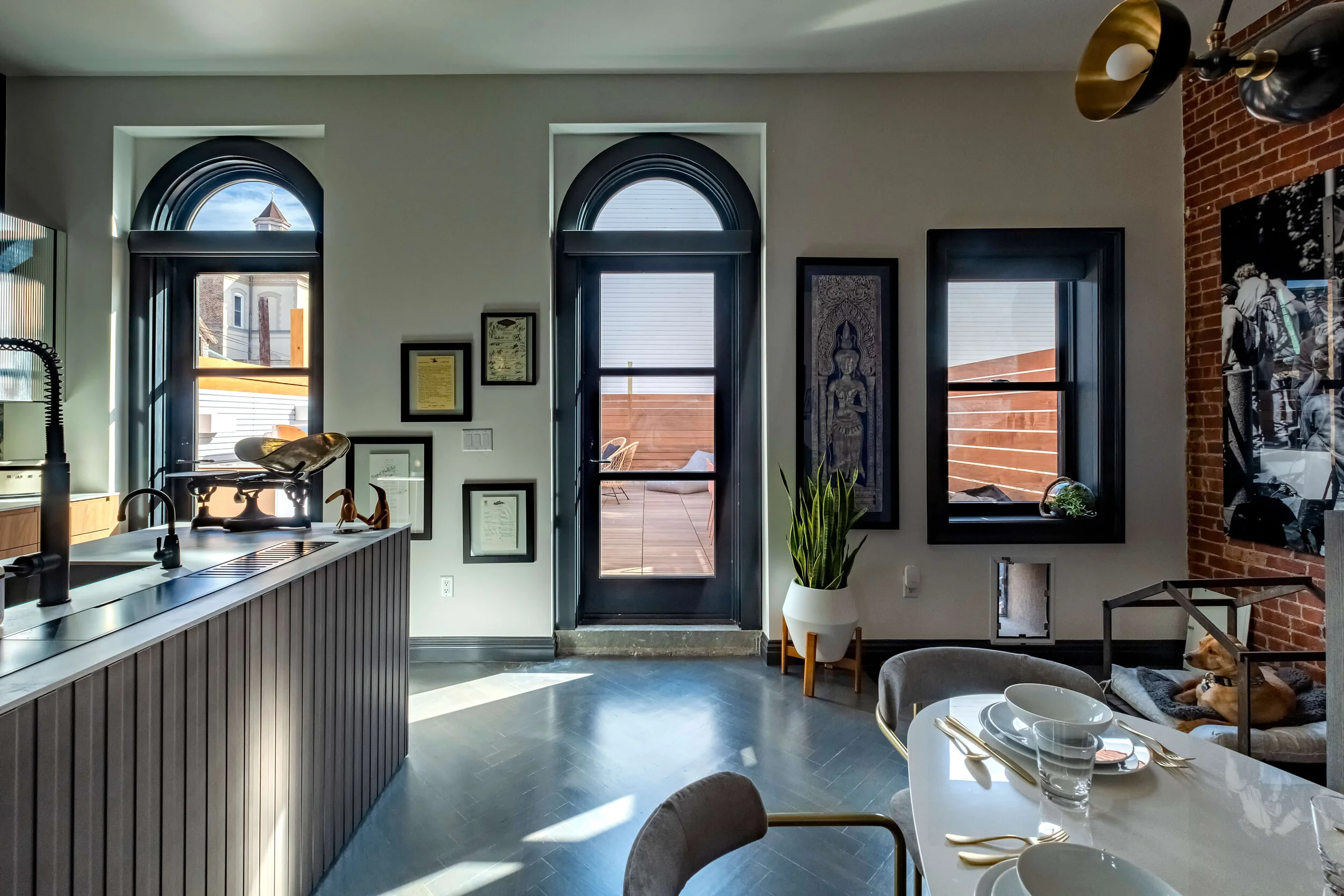 Historic Firehouse Renovation — kitchen and dining area