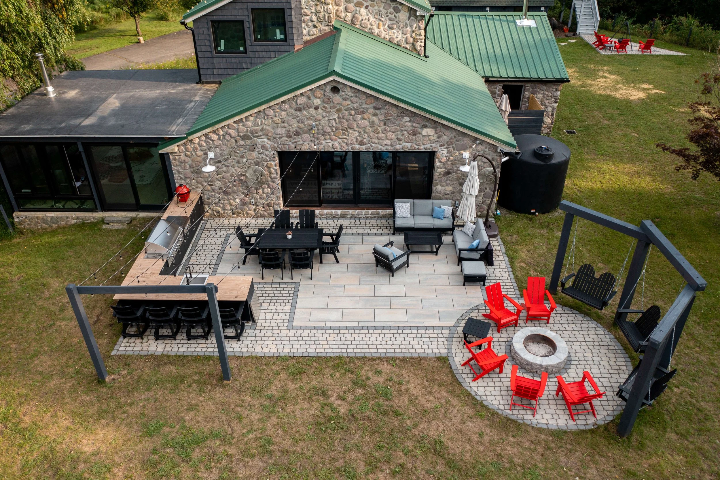 1960's Stone Farmhouse Gut Renovation — aerial view