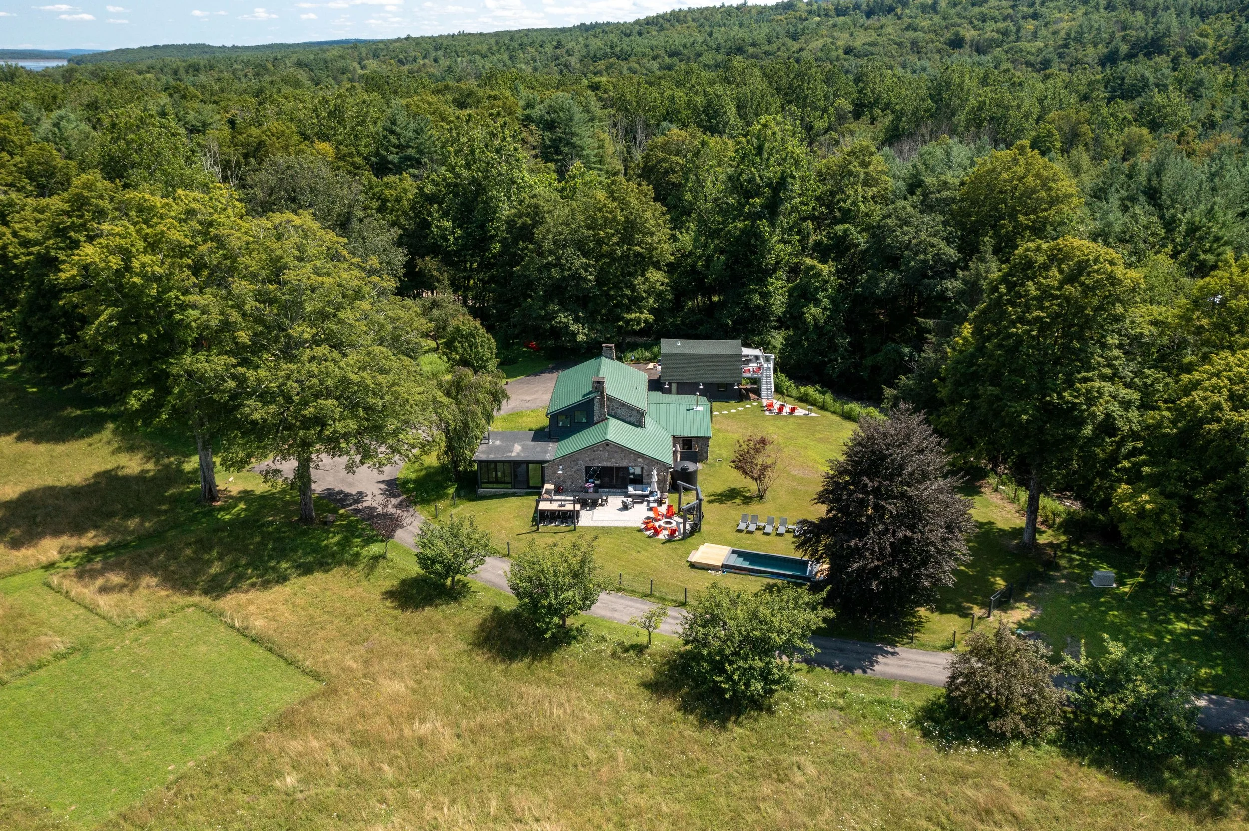 1960's Stone Farmhouse Gut Renovation — aerial view