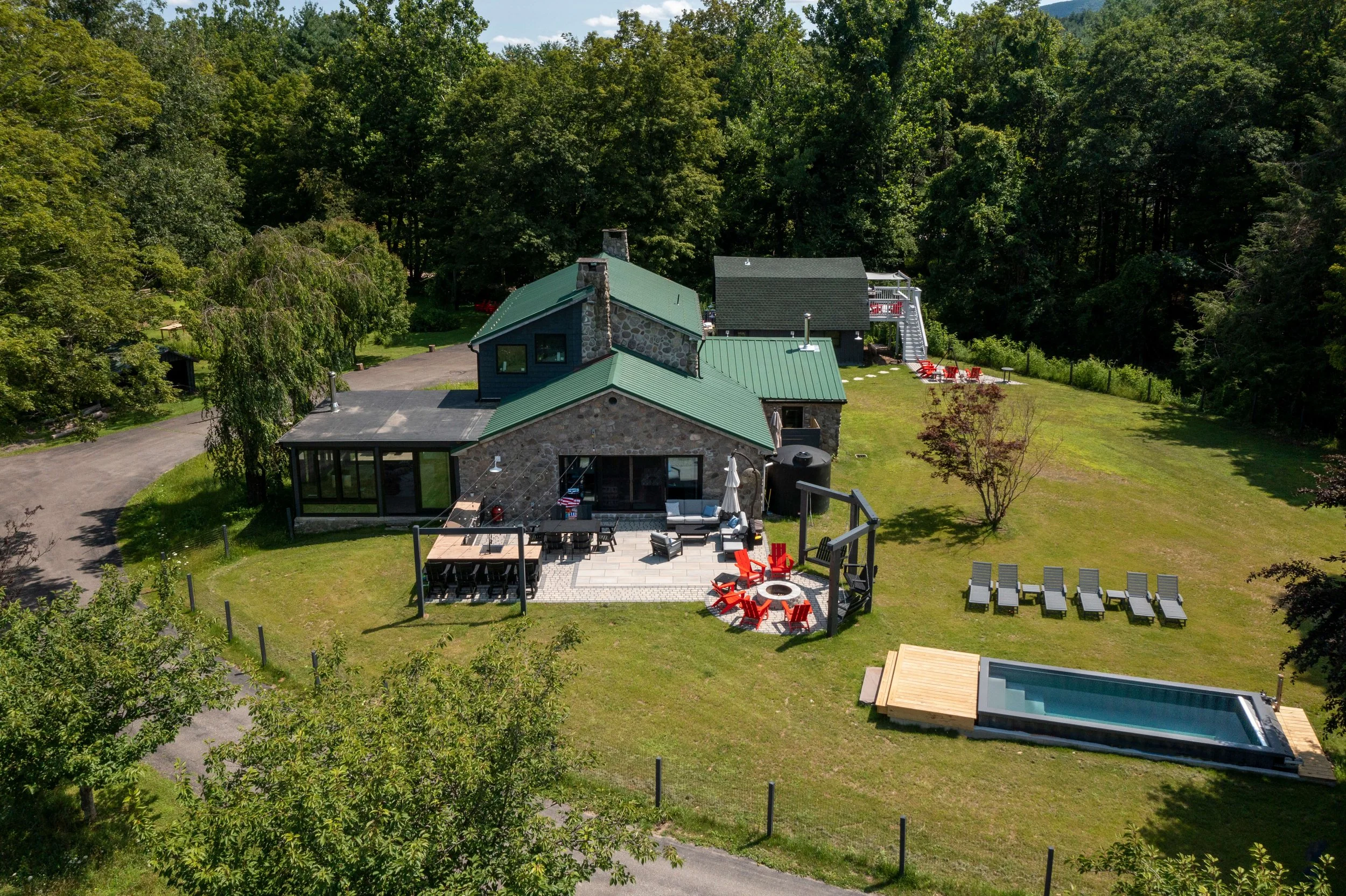 1960's Stone Farmhouse Gut Renovation — aerial view